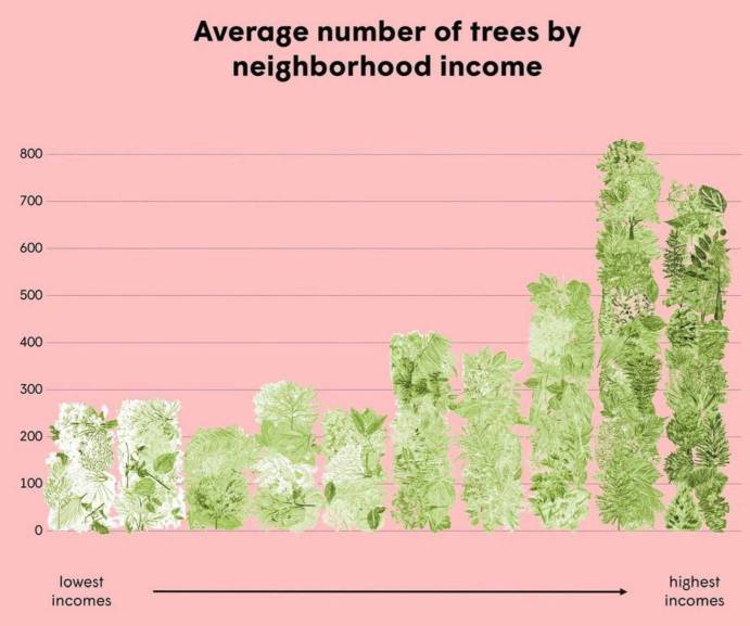 Average number of trees by neighborhood income