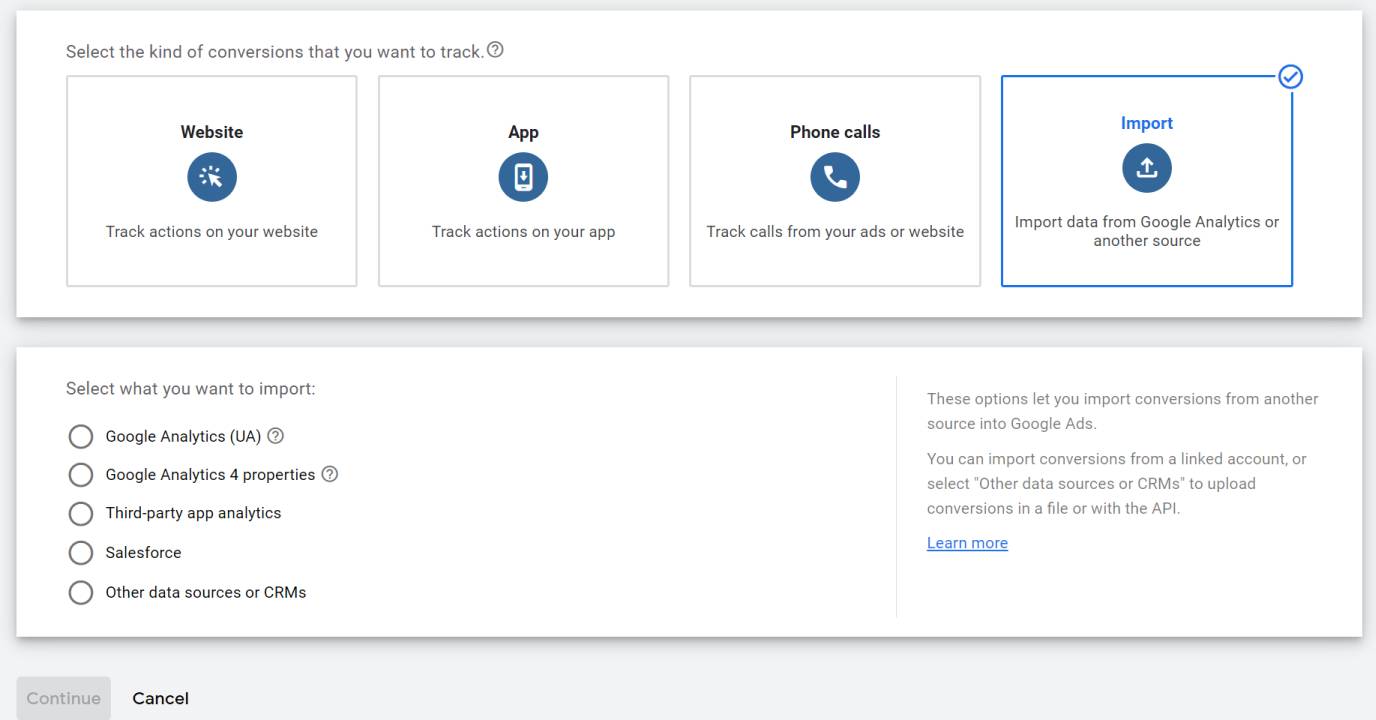 Google Analytics import conversion into Google Ads