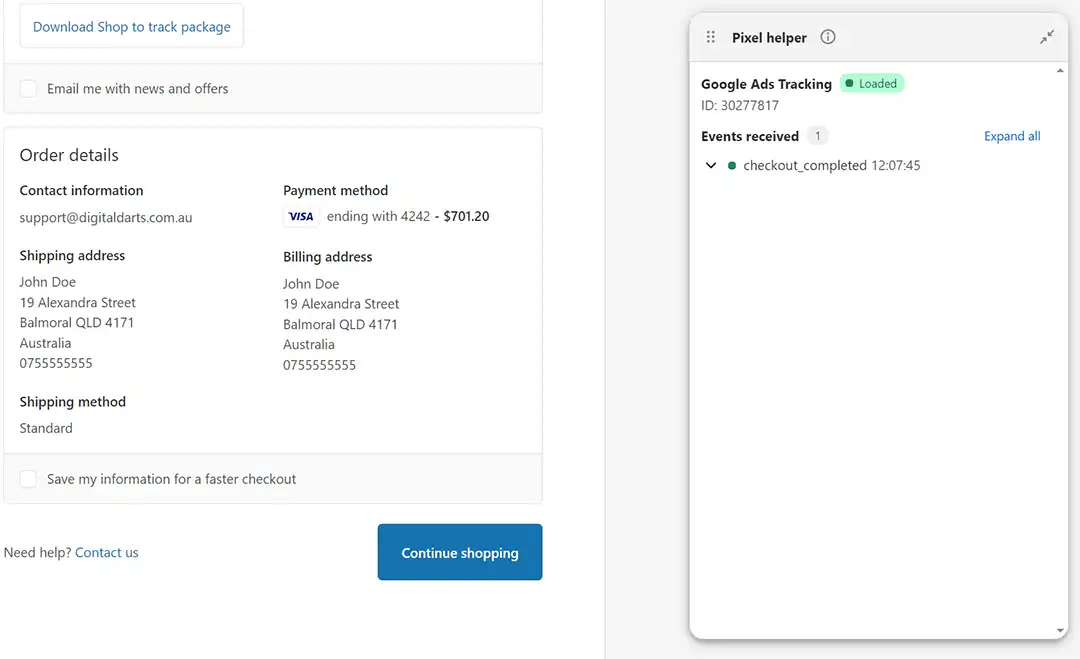 Shopify pixel helper