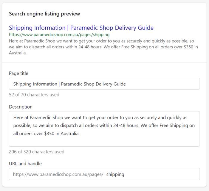 Edit Shopify title and meta description of a page