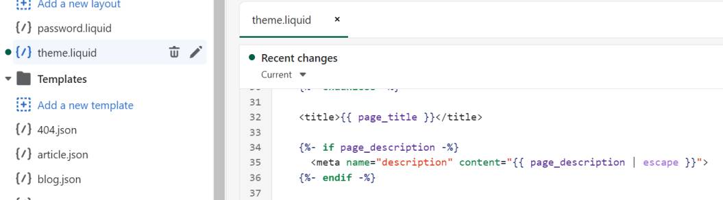 Edit theme.liquid file in Shopify for titles and meta descriptions