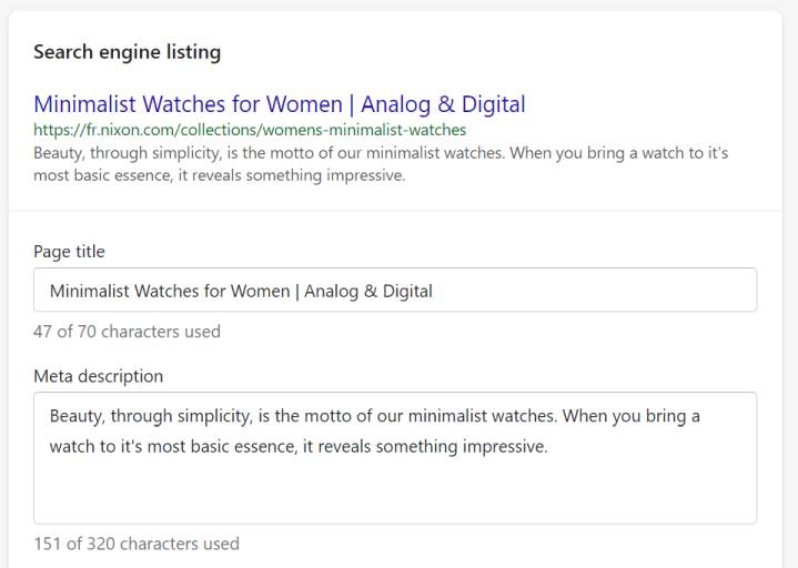 Shopify SEO title and meta description character count