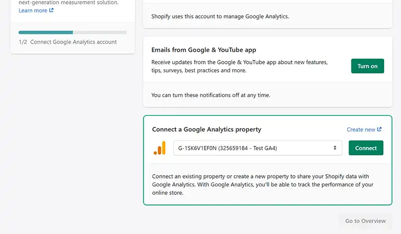 Connect Google Analytics account to Shopify