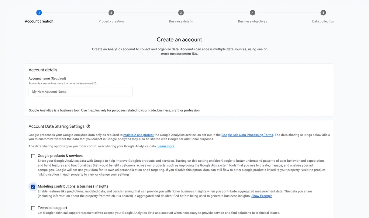 GA4 account creation steps