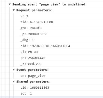 page_view event in GA debugger with sid variable