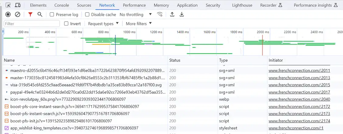 Chrome network tool for speed performance
