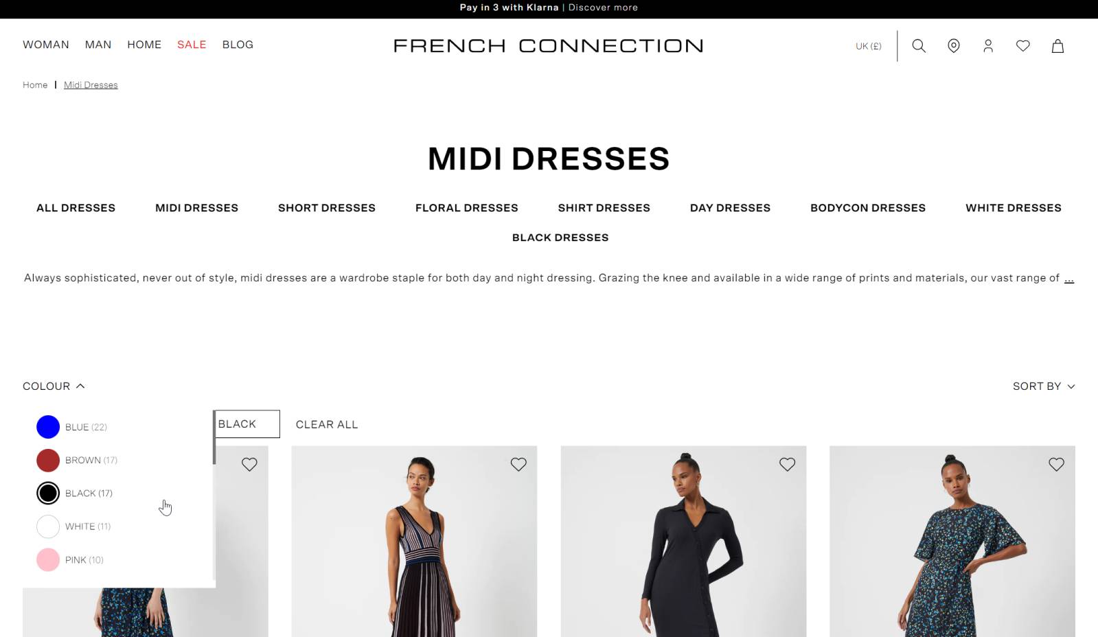 Collection page on French Connection Shopify with one filter