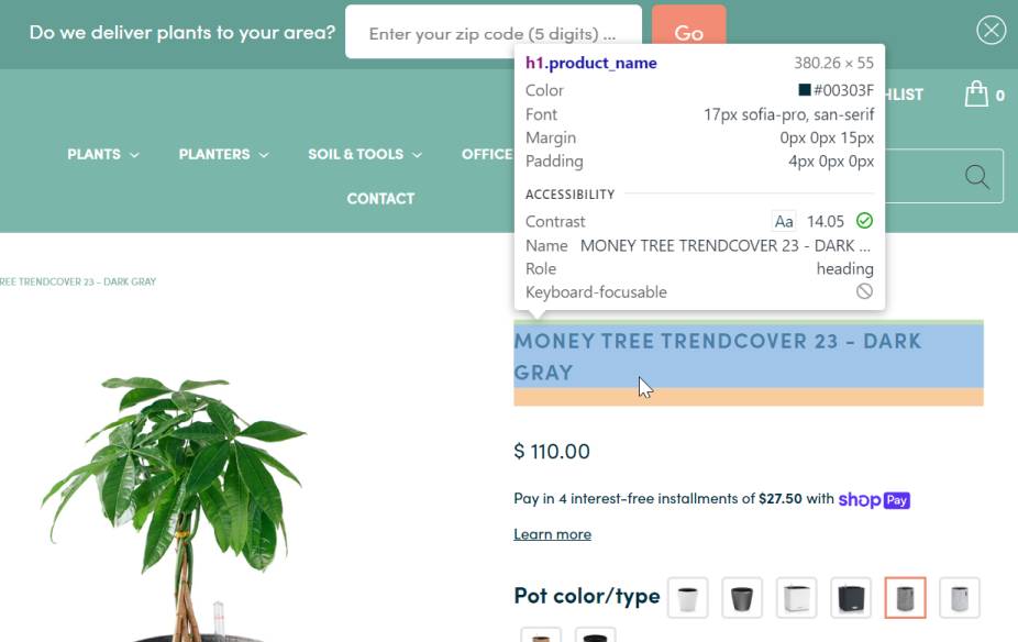 H1 tag on Shopify product page