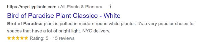 SERP example of title tag and meta description