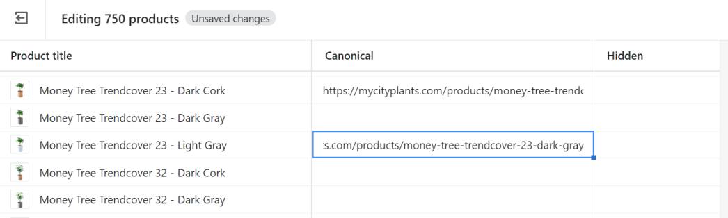 Shopify edit canonical metafield