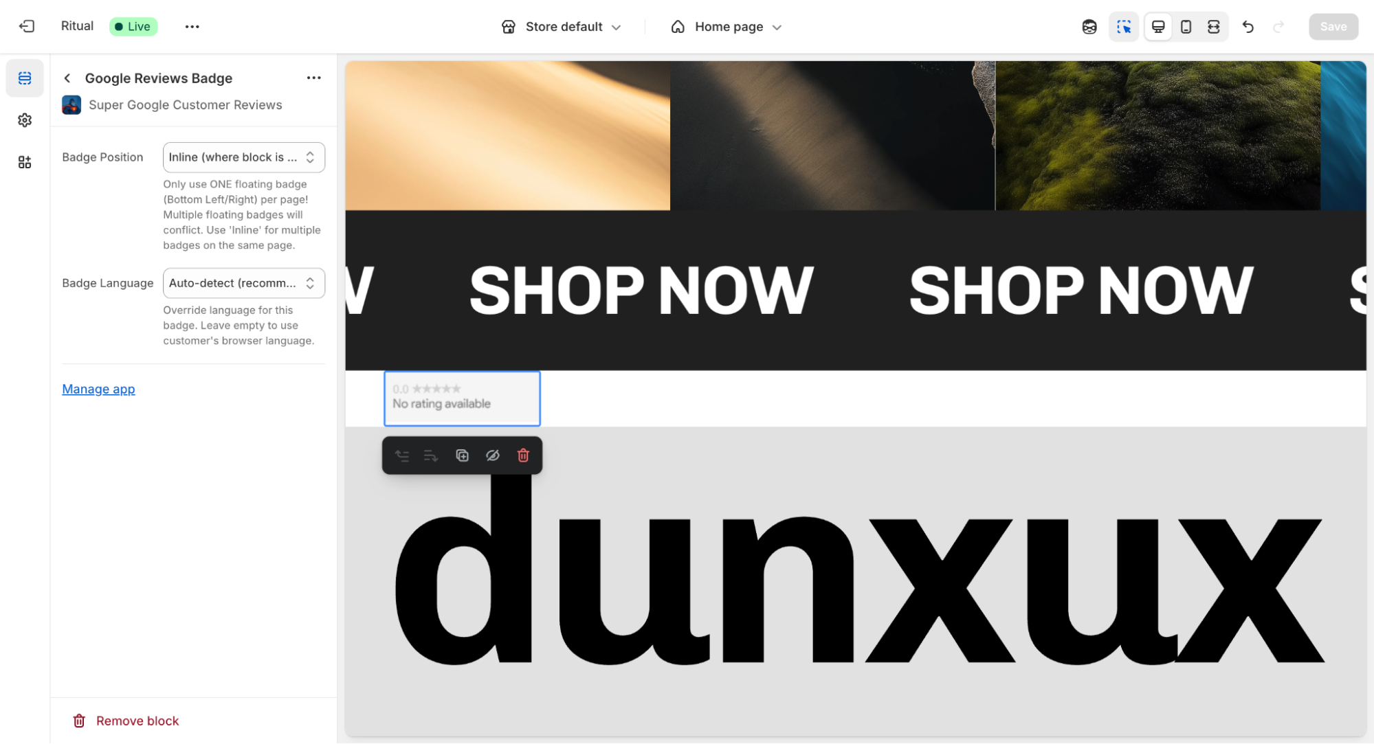 Save review badge settings