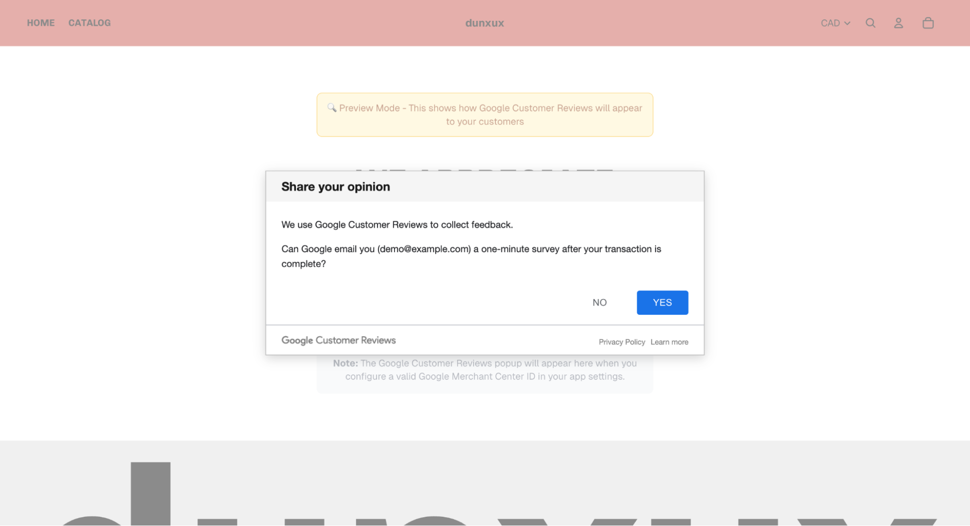 Test Google Customer Review popup