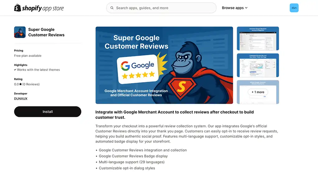 Find Super Google Customer Reviews in Shopify app store