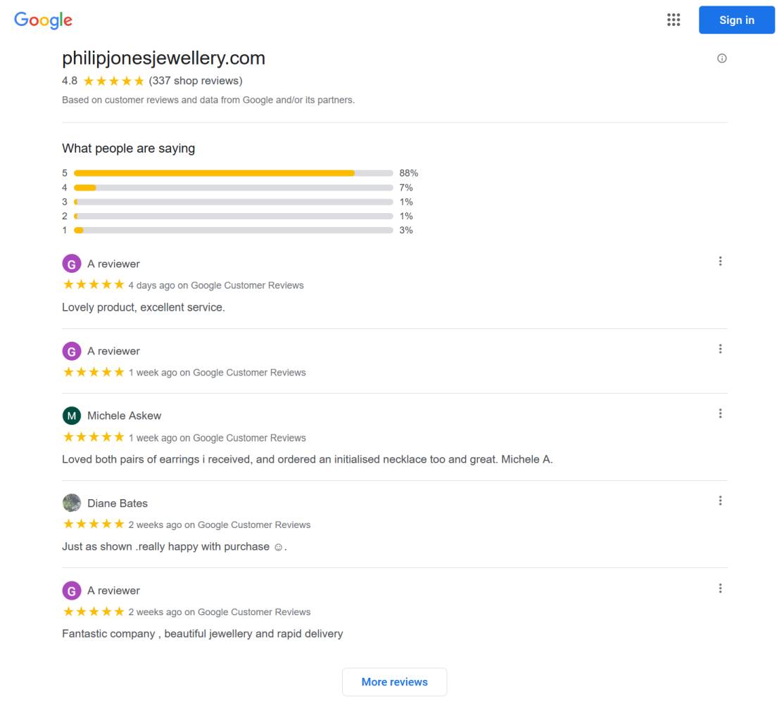 Google Customer Reviews page example