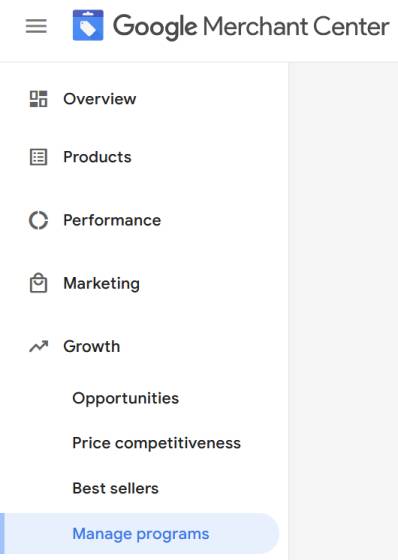 Manage programs Google Merchant Center