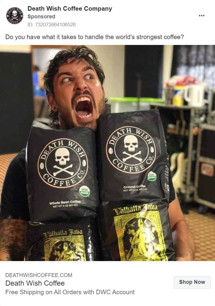 Death Wish Coffee Facebook ad