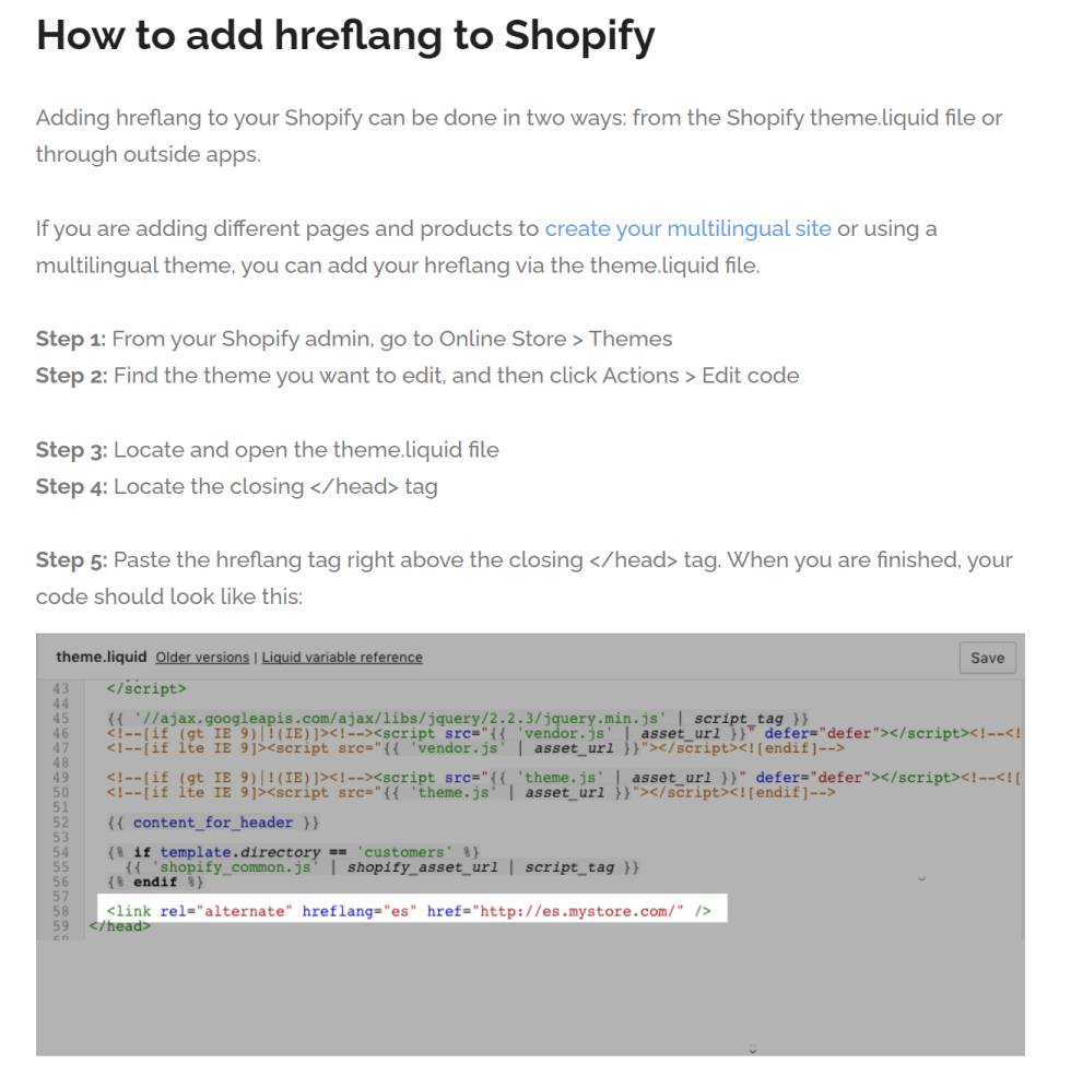 Bad advice on hreflang tags in Shopify