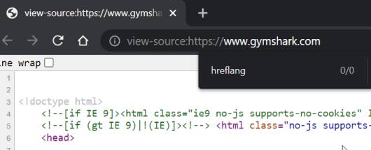 No hreflang tags on gymshark