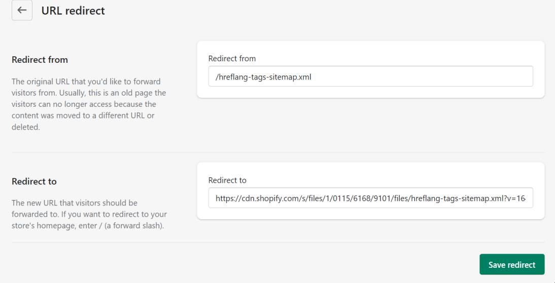 Shopify redirect from and redirect to