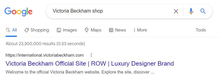 Victoria Beckham shop search result