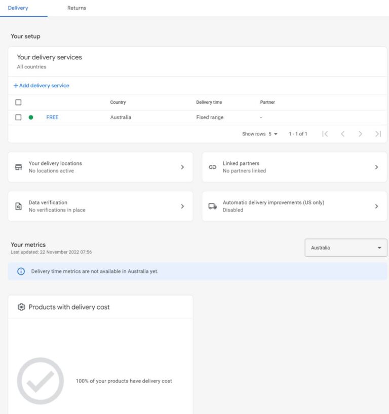 Delivery and returns settings in Merchant Center
