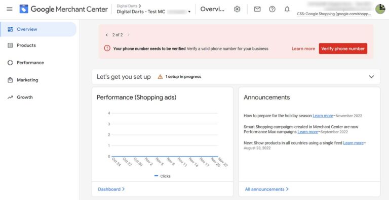 Google Merchant Center new account