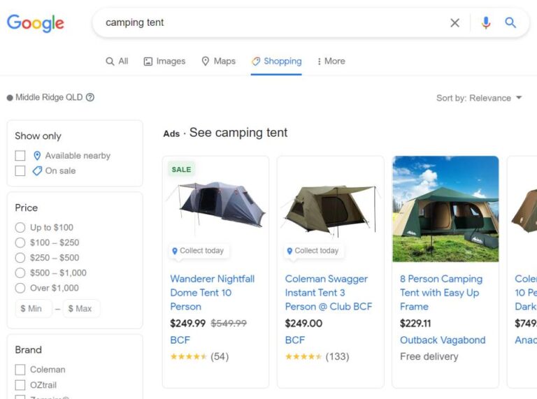 Google Shopping ads tab