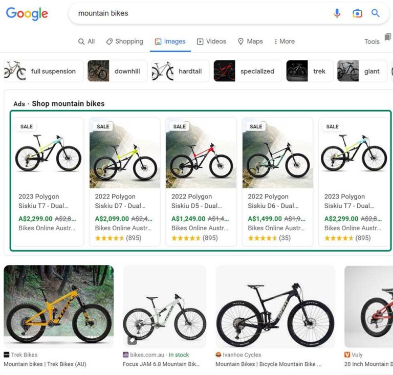 Google Shopping in images tab
