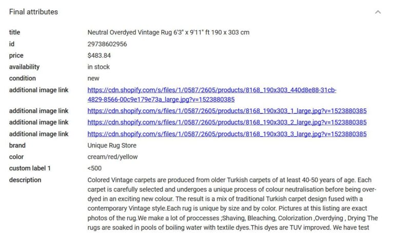 Final attributes in Google Merchant Center