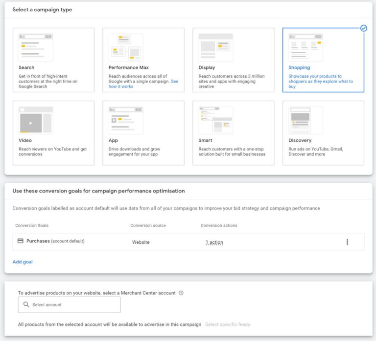 Google Shopping campaign settings