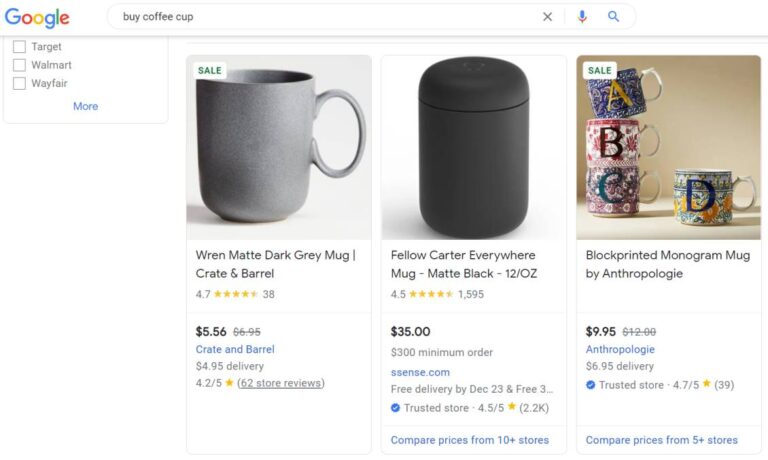 Google seller ratings for coffee cups