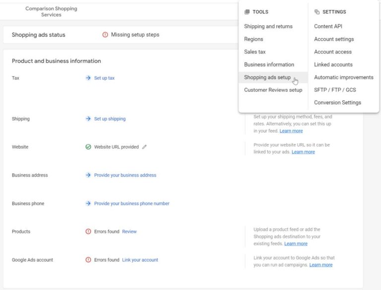 Google shopping ads setup