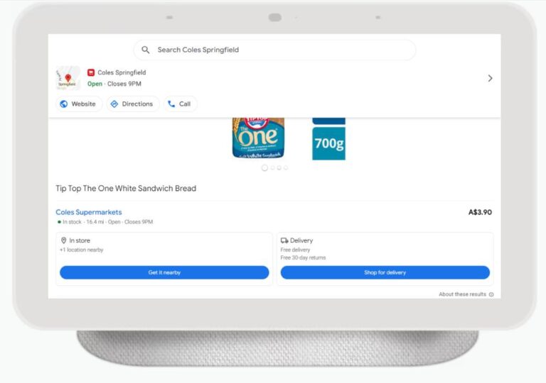Local inventory ads storefront for Coles on Nest Hub