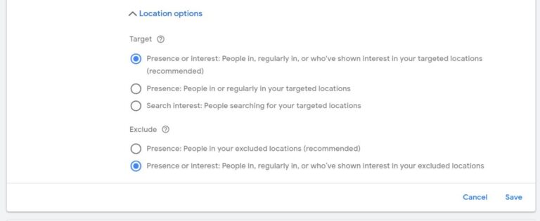 Location options