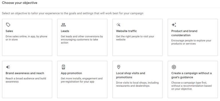 Choose your objective in Google Ads