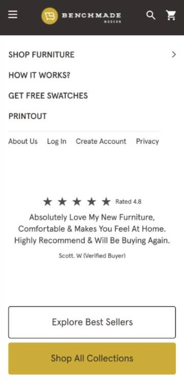 Good hamburger menu design on mobile by Benchmade Modern