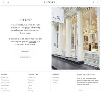Sunspel 404 page