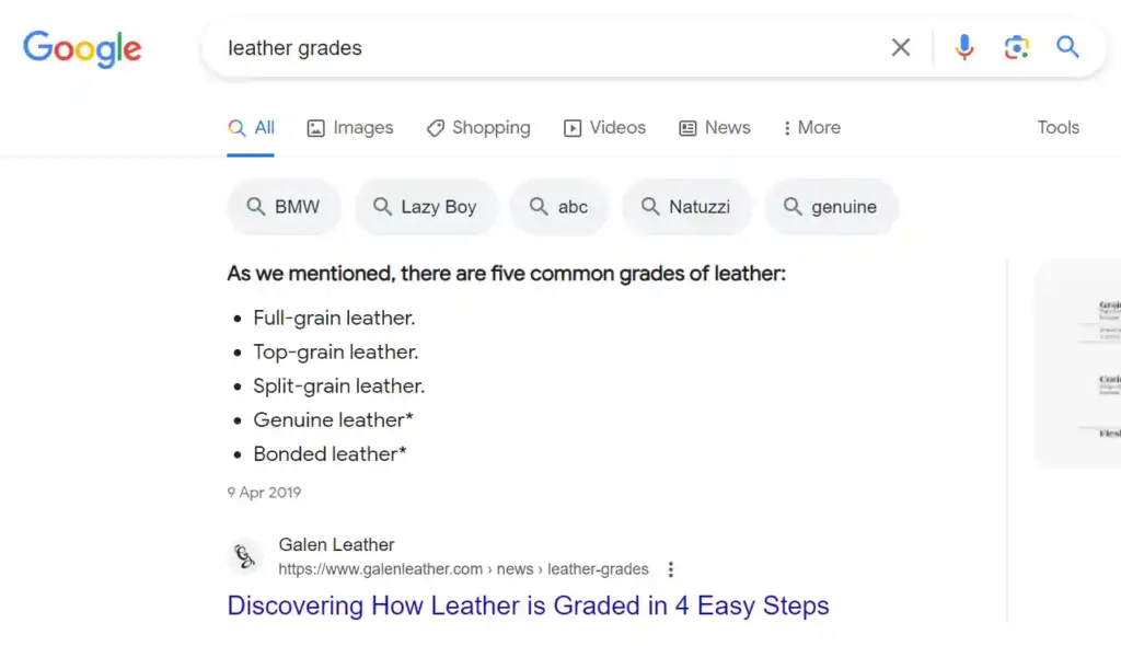 leather grades 1st position