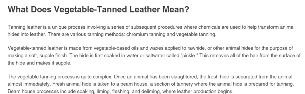 Competitor Page What is vegetable tanned leather