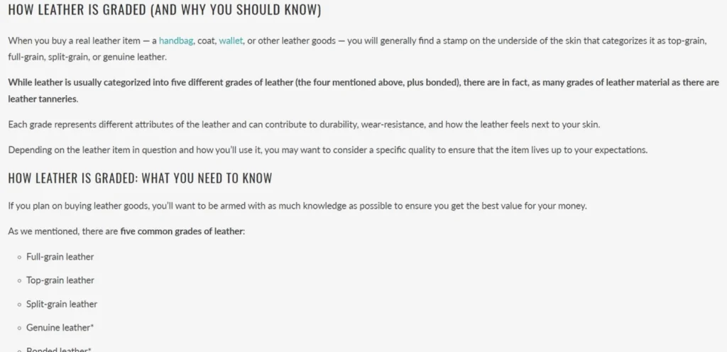 How is leather graded page