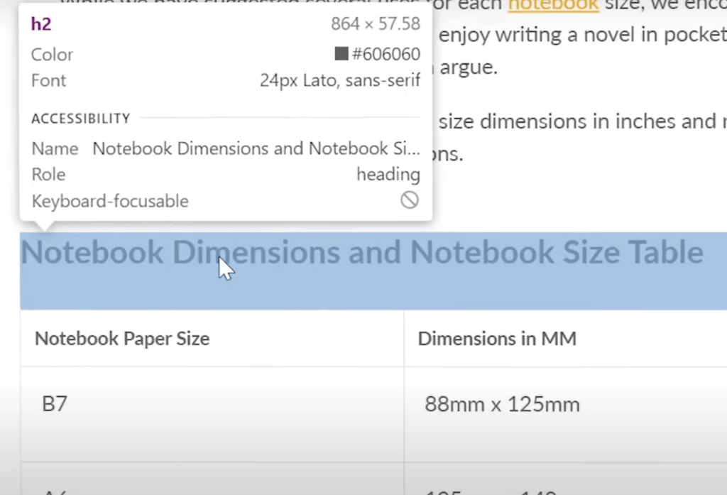 h2 notebook size heading