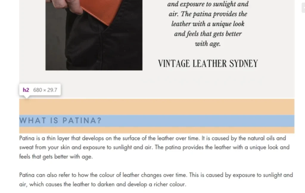 what is patina leather h2 heading