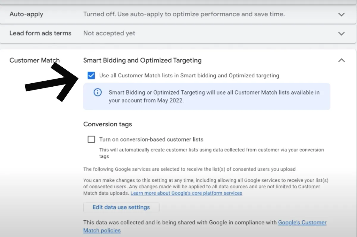 Enable Customer Match in Google Ads