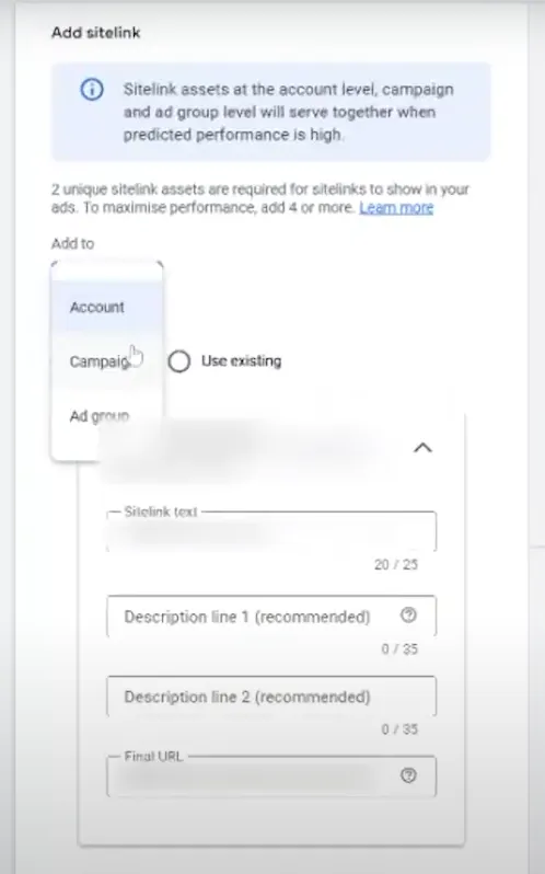 Set ad assets at the account level Google Ads Tutorial