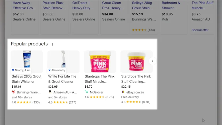 Google product result with AI influence
