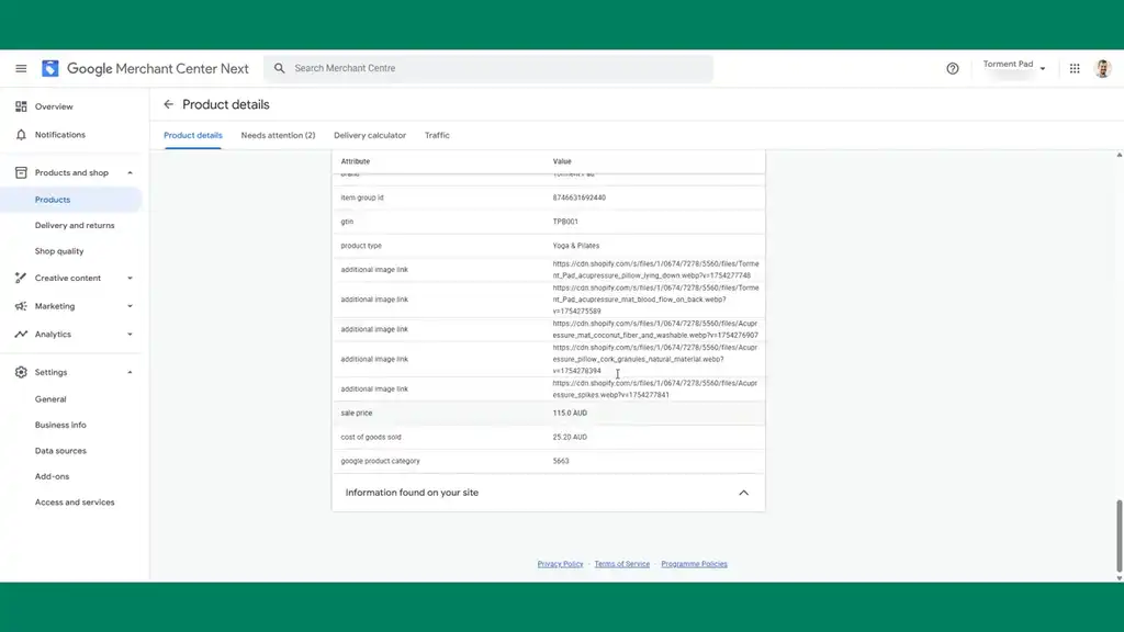 Shopify feed data